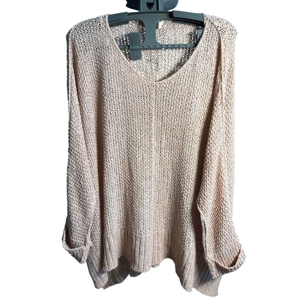 Wishlist Womens Oversized Open Knit V-Neck Sweater Blush Pink Boho S/M